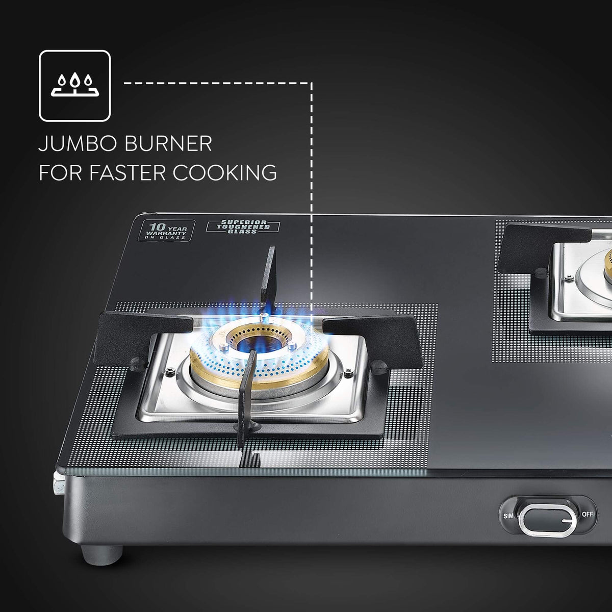 Easy-to-Clean Glasstop Gas Stove with Gas Lighter Holder.