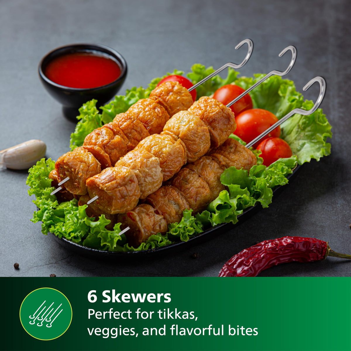 Philips Airfryer Party Sizzler Kit with Double layer grill rack, skewers, HD9815/01, Compatible with Large Airfryer