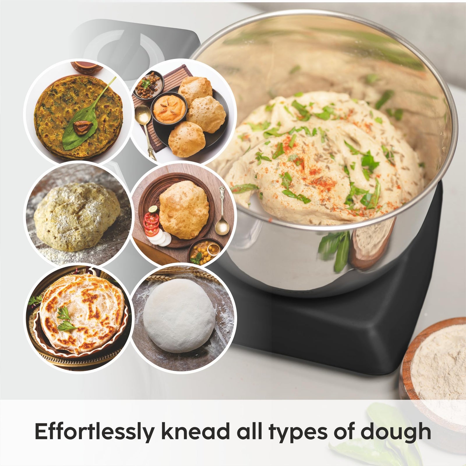 3 litre stainless steel bowl and dough blade of the Glen Atta Kneader Dough Maker SA-3032DMBL
