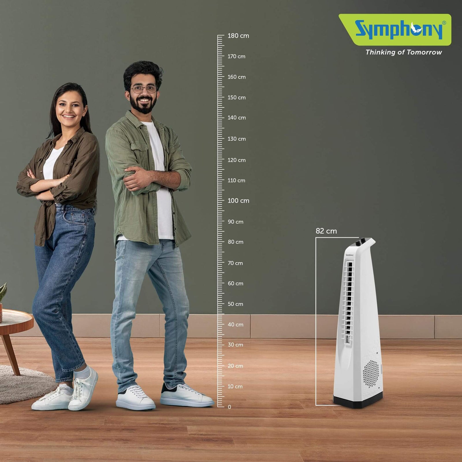 Symphony Surround Jr Bladeless Tower Fan with 20ft air throw and swivel action for 360-degree cooling