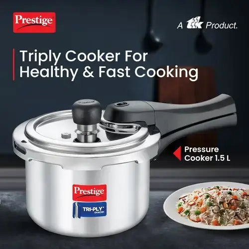 Prestige Svachh Triply Induction Base Outer Lid Pressure Cooker - Deep Lid, Spillage Control, 5-Year Warranty