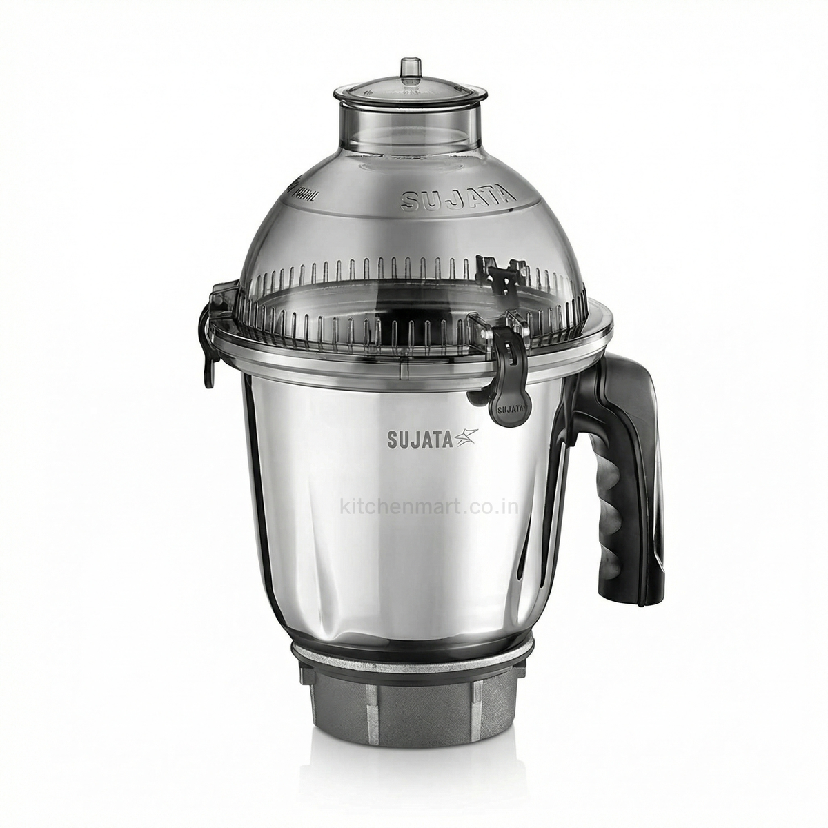 Sujata 1500ml jar bottom coupling mechanism held in hand showing MG series fit