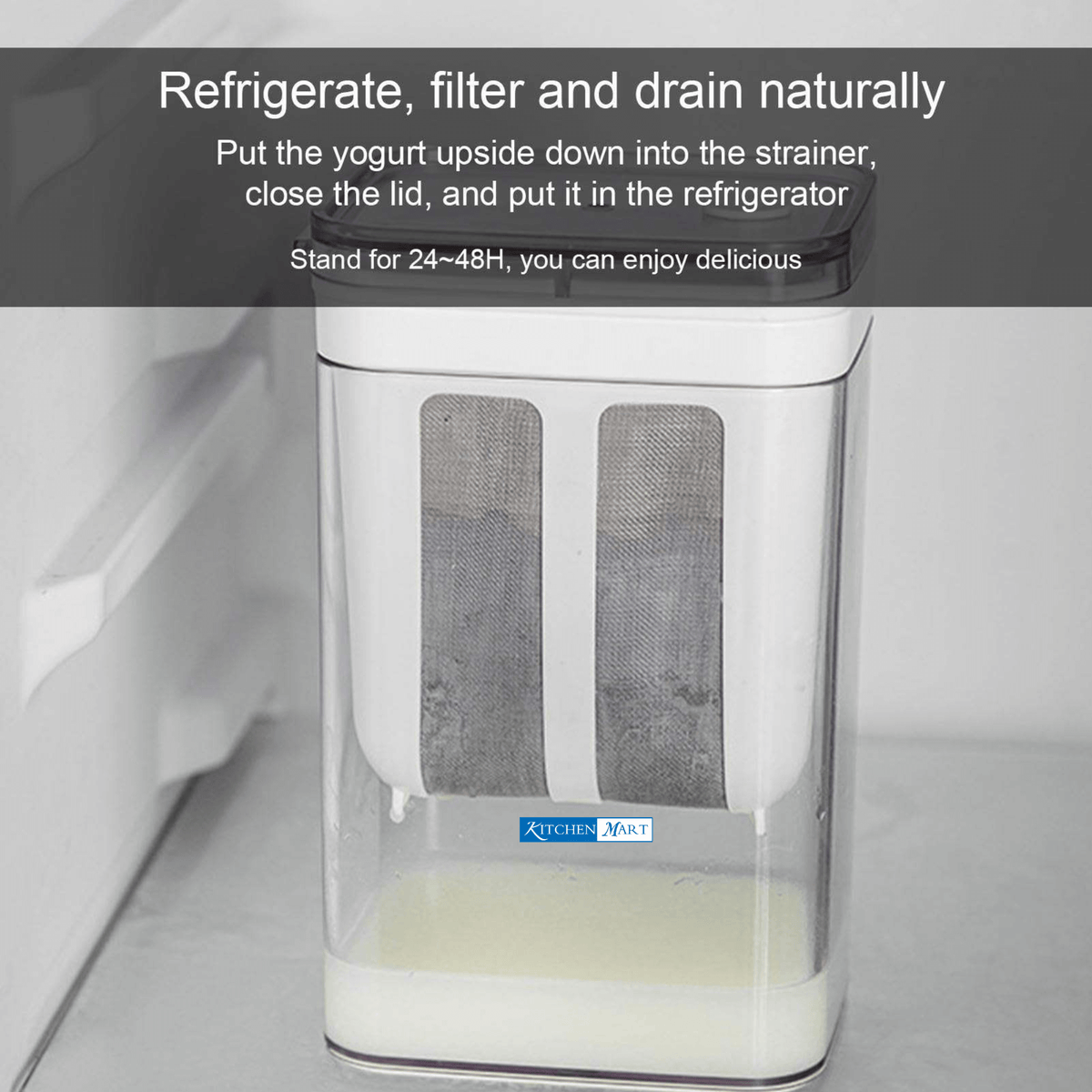 Yogurt straining system 1100ml with fine steel mesh for separating whey from curd