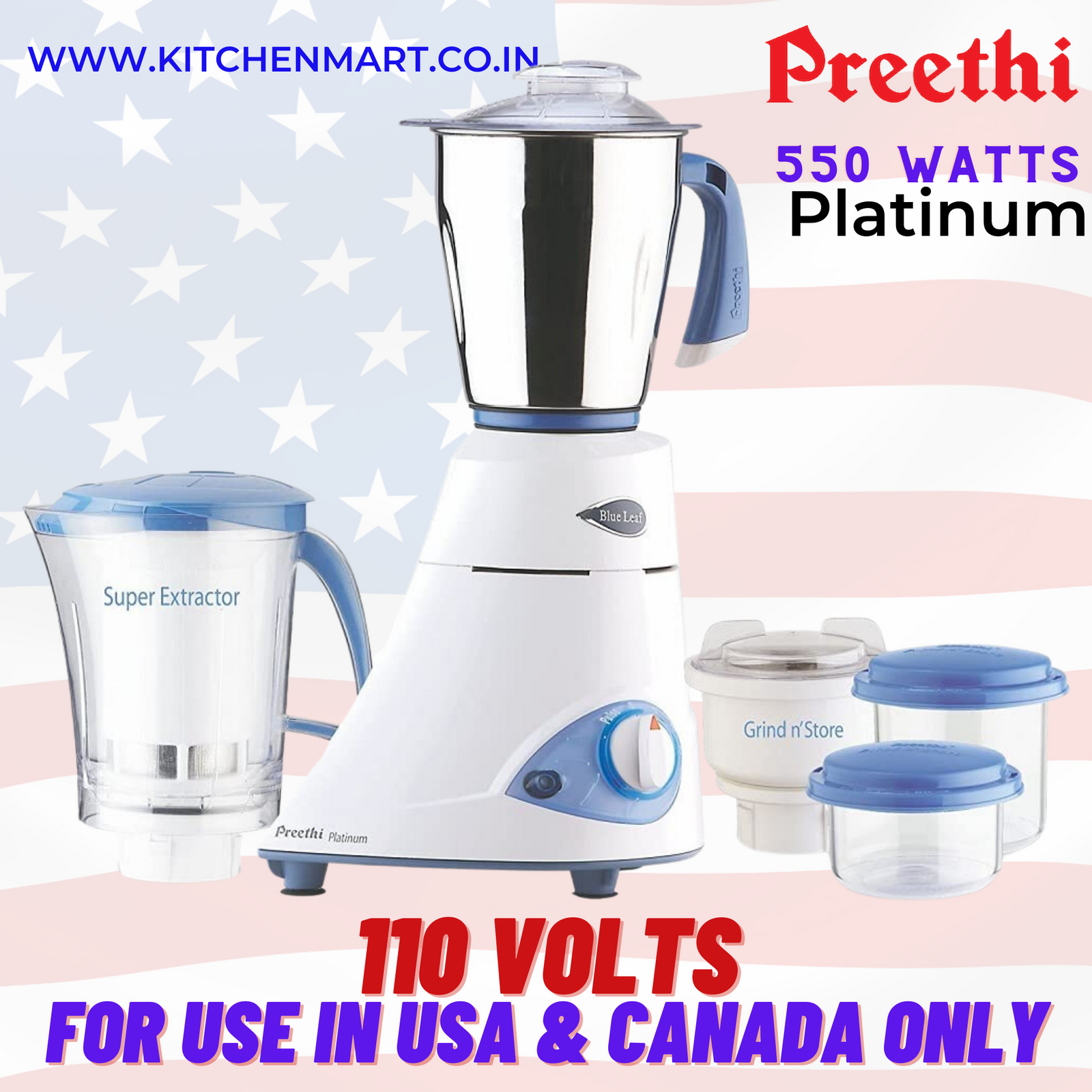 Premier Lifestyle Tilting Wet Grinder with Atta Kneader and Coconut Scrapper - 2 Liters - 110V/60 Hz - USA and Canada