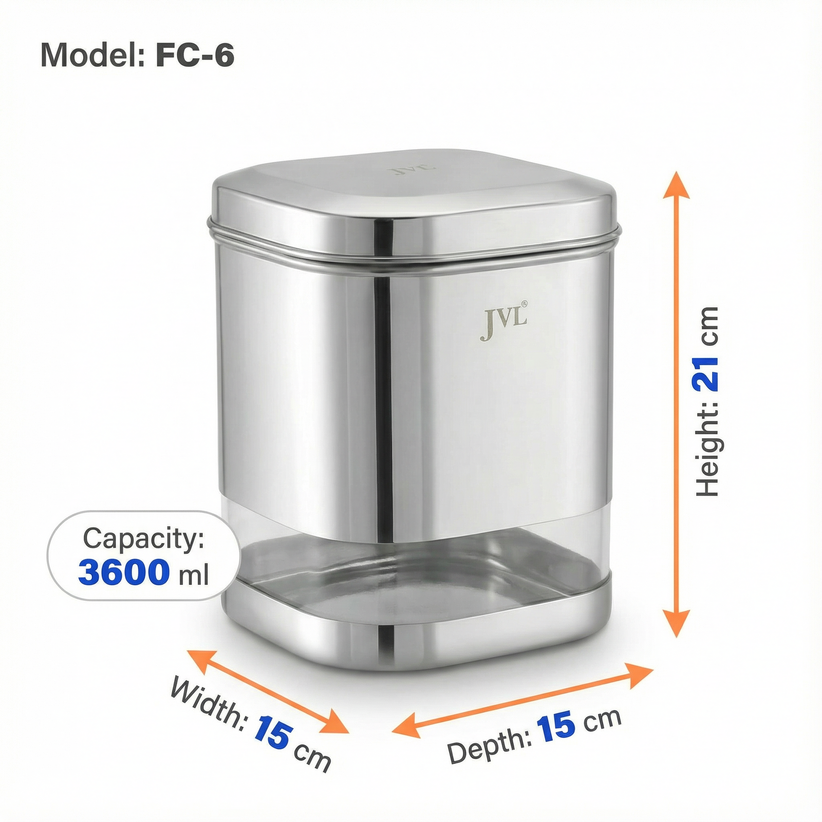 JVL Flossy Clear Storage Canister - Airtight, Transparent, Durable (For Dry Storage)