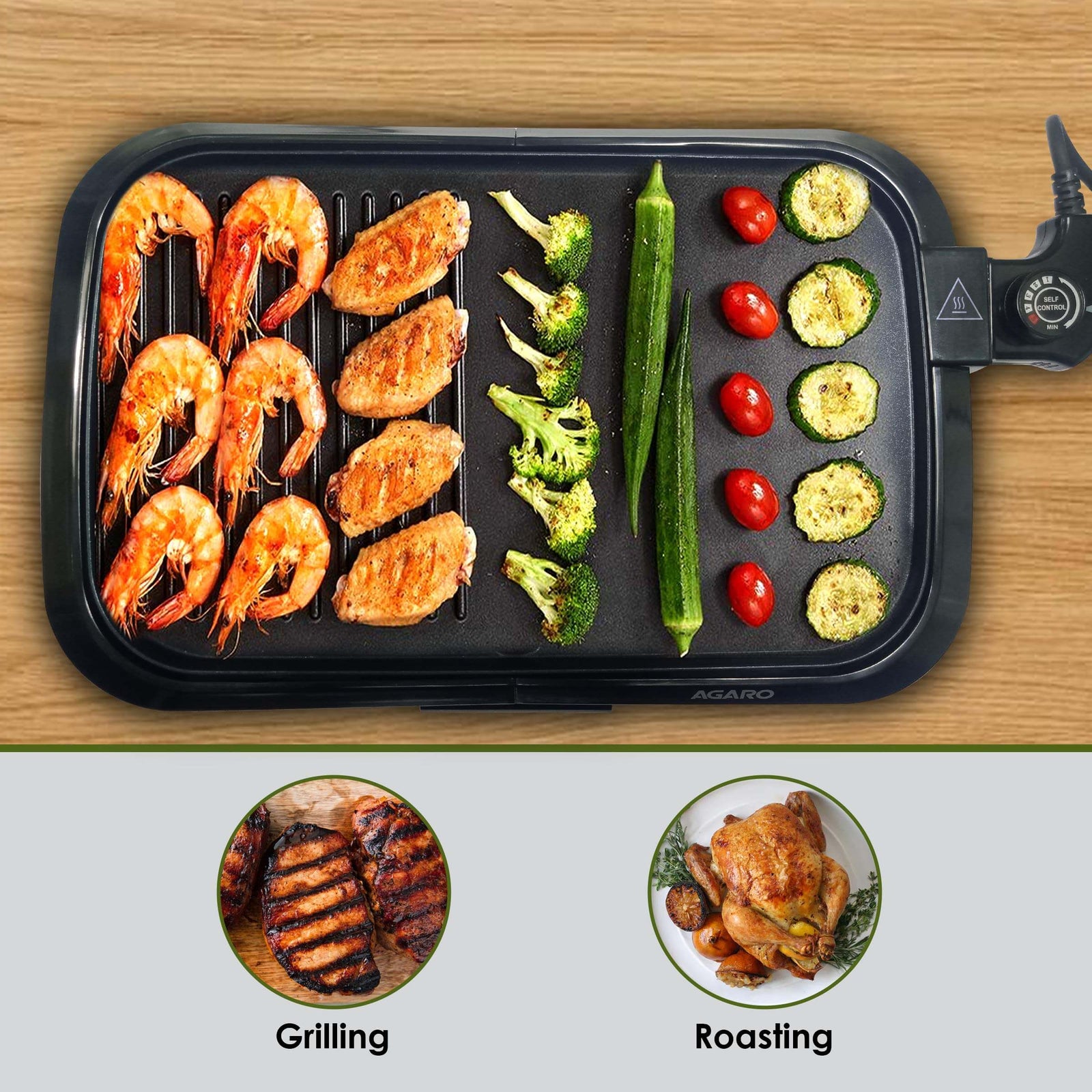 Complete set of AGARO 1600W Barbeque Griller with accessories grilling