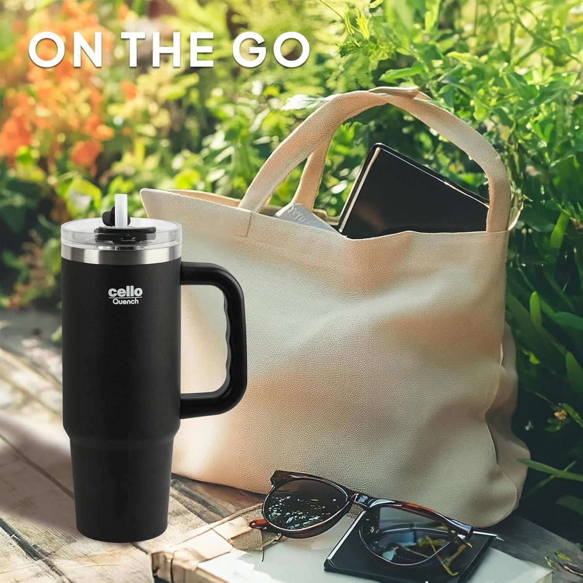 Cello Quench Insulated Stainless Steel Tumbler 550ml with Straw & Handle