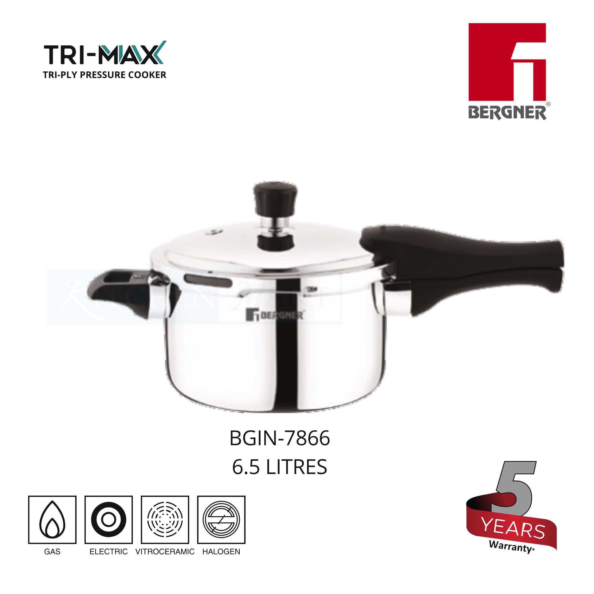 BERGNER Argent TriMax Tri-Ply Stainless Steel Cooker With Outer Lid