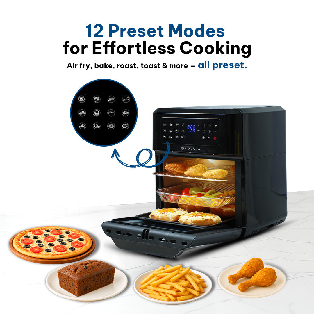 Solara air fryer oven 12 preset modes for air fry, bake, toast and pizza