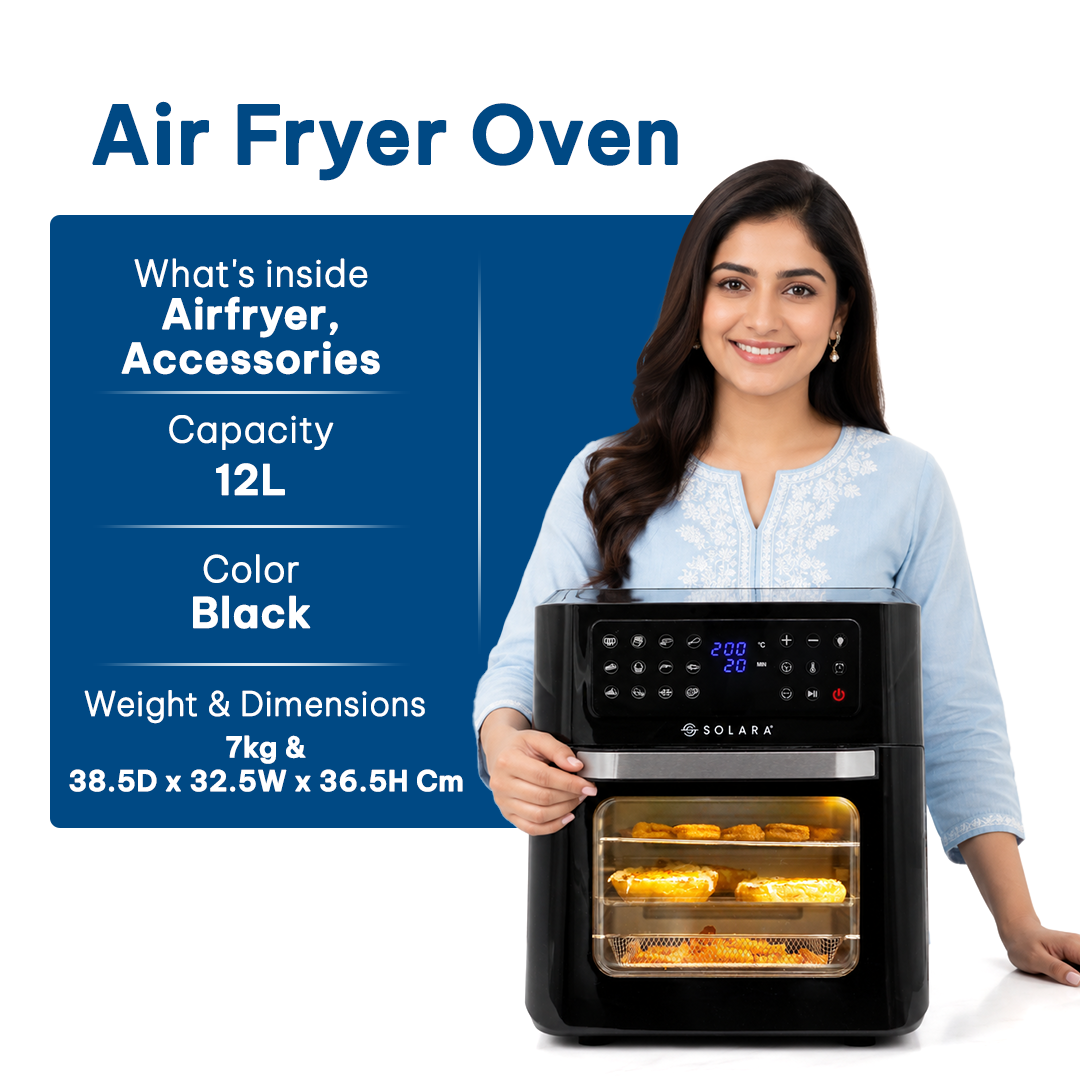Solara 12L air fryer oven in black, 7 kg, 38.5 x 32.5 x 36.5 cm
