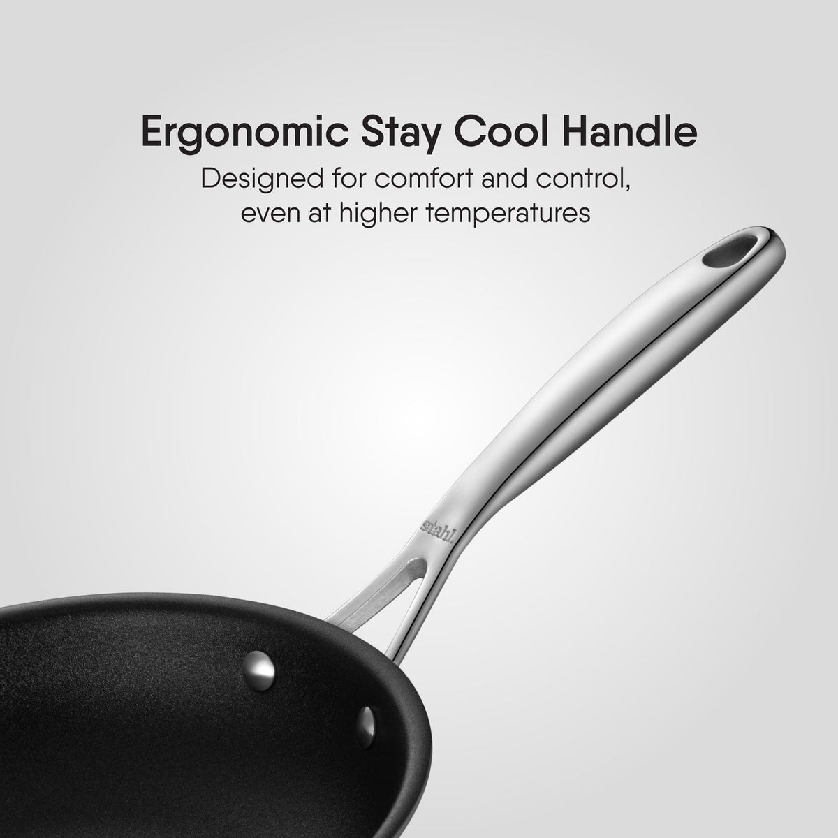 Stahl Artisan Schild Frypan ergonomic stay-cool stainless steel handle