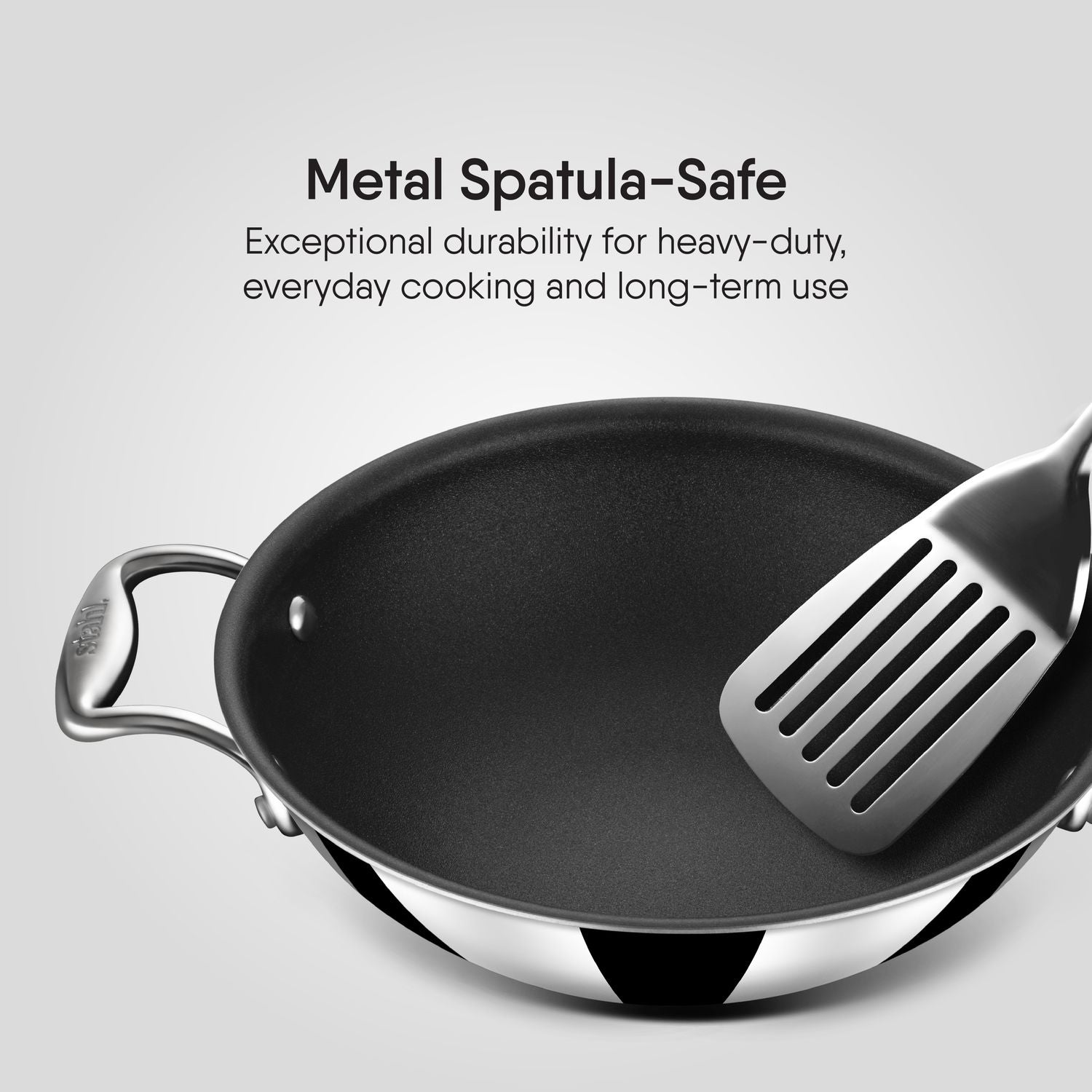 Stahl Artisan Schild kadhai for low-oil Indian cooking