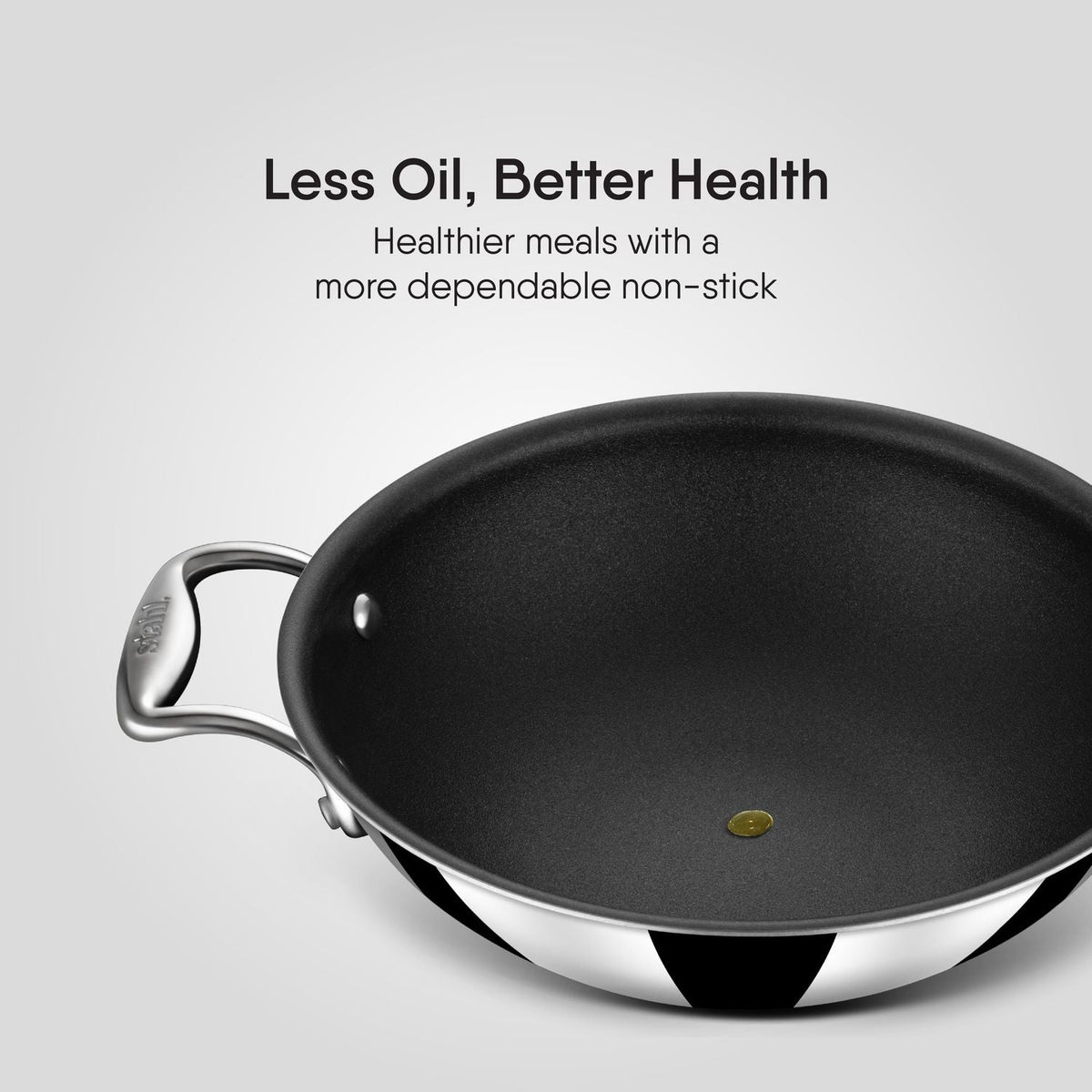Induction and gas compatible Stahl Artisan Schild triply kadhai