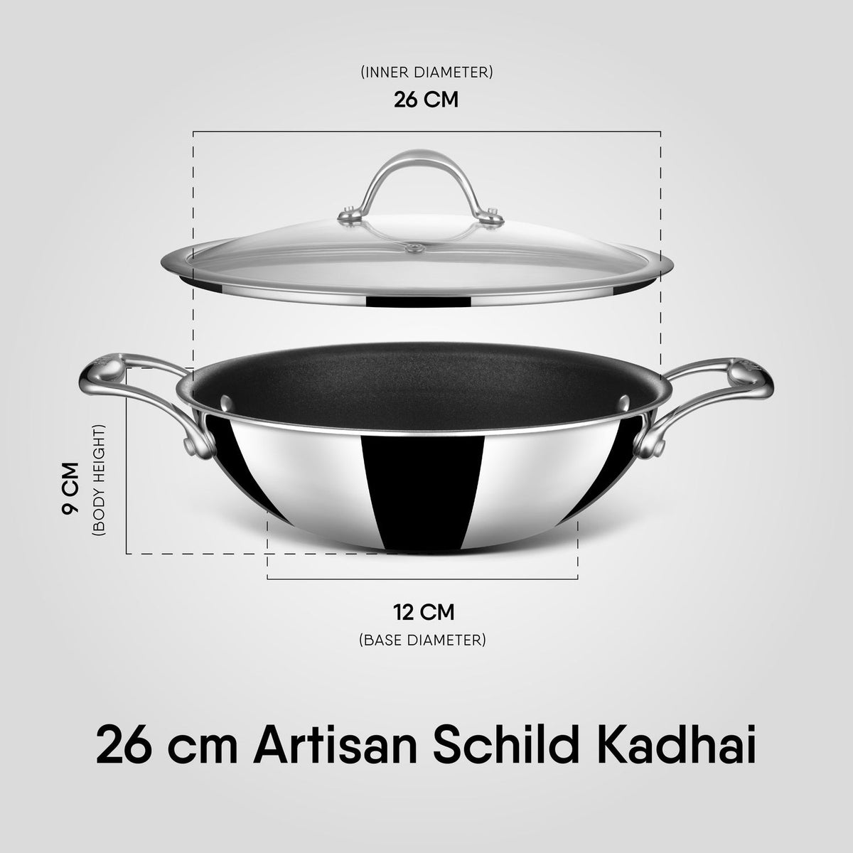 Stahl Artisan Schild kadhai 26cm 3.3 litre with glass lid