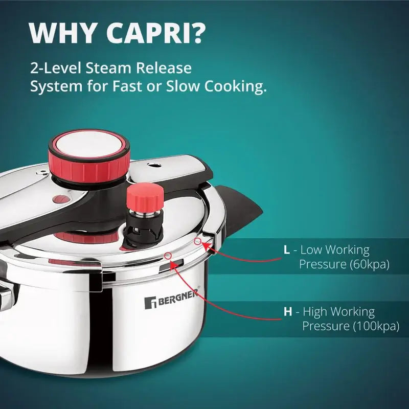 Bergner 3L Stainless Steel Pressure Cooker – Made in India, efficient and durable