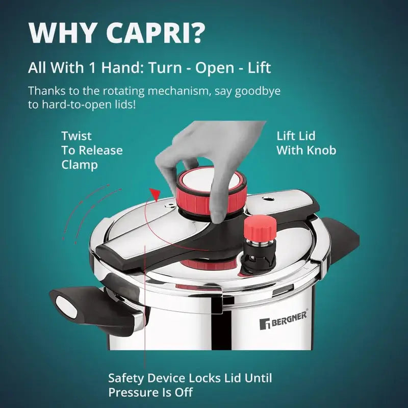 Healthy cooking with Bergner Capri Triply Pressure Cooker – Food-grade stainless steel