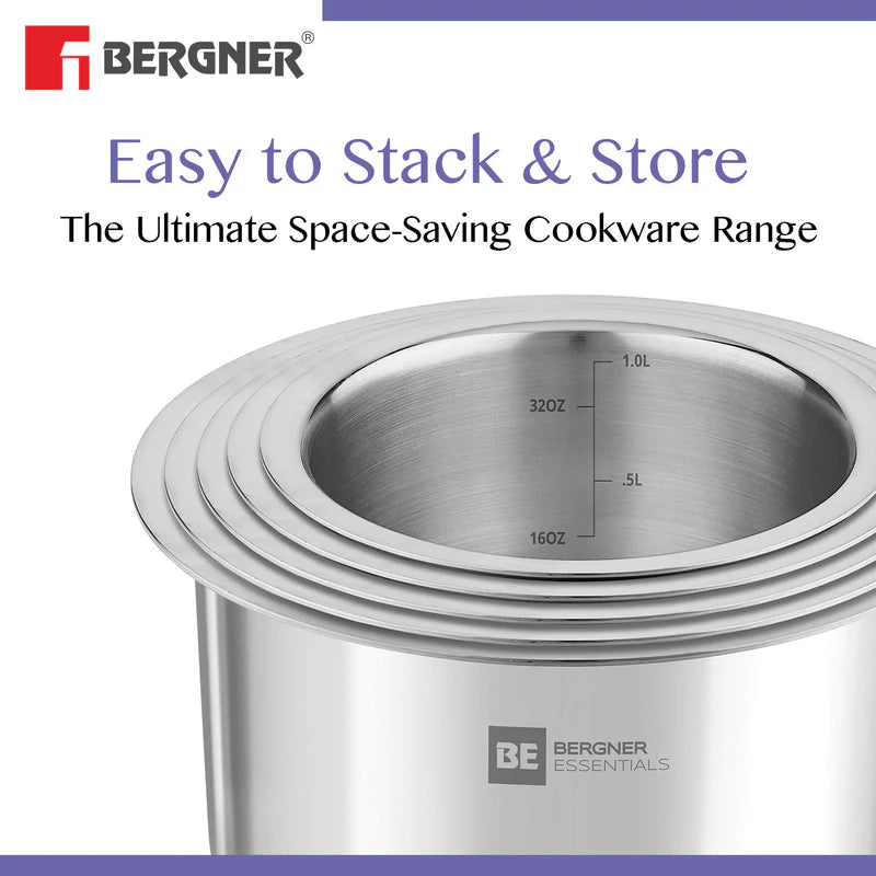 Professional grade Bergner triply tope set with mirror finish for gas and induction cooktops