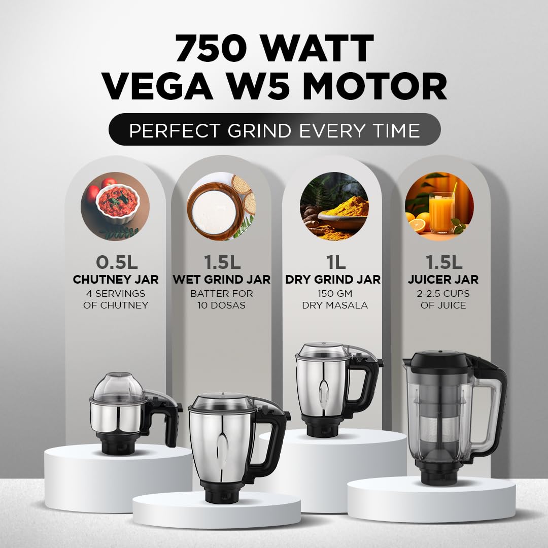 Preethi Zodiac Cosmo MG 236 Mixer Grinder 750W with 5 Jars & Master Chef+ Food Processor