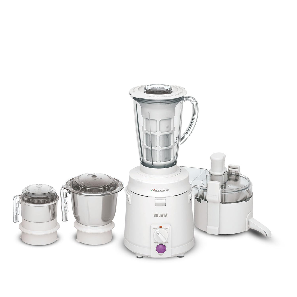 Sujata Multimix 900W kitchen appliance with fresh juice maker attachment and mesh filter
