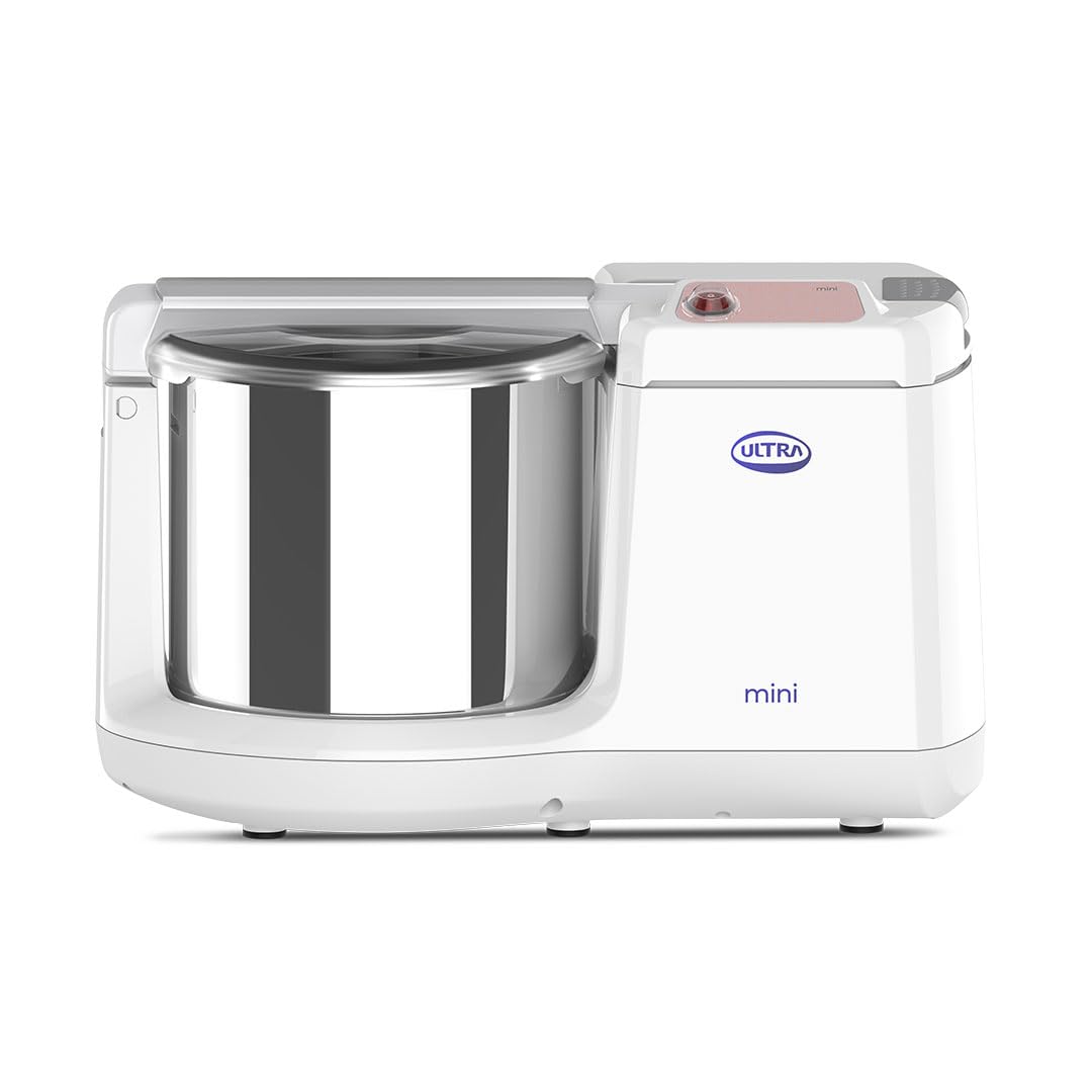 Ultra Mini 1.25L table top wet grinder in white with stainless steel drum