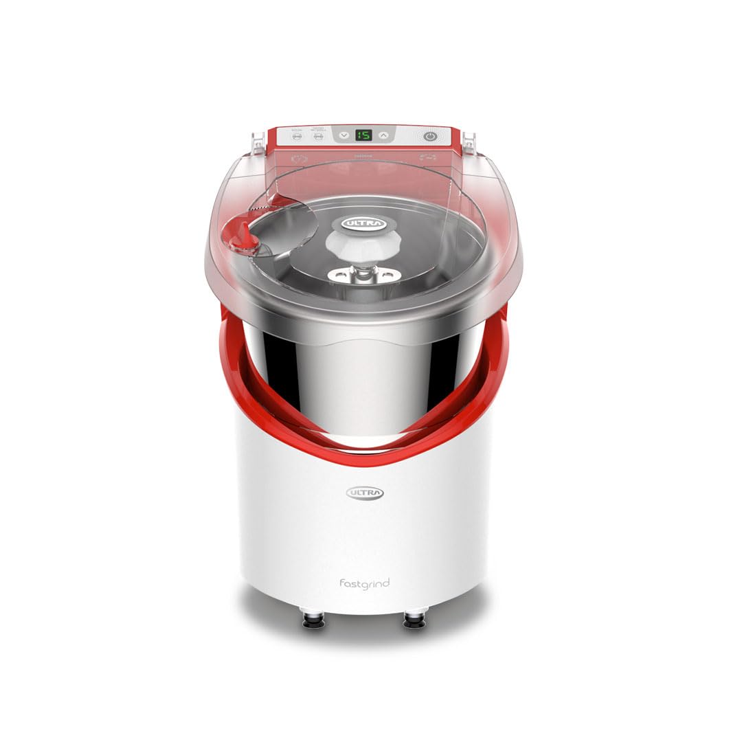 Elgi Ultra white wet grinder with red accents and transparent lid