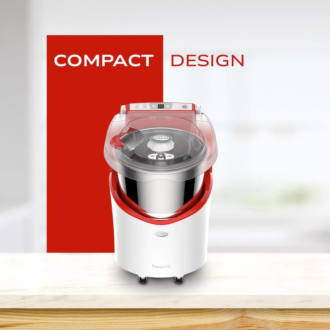 Elgi Ultra white wet grinder with red accents and transparent lid