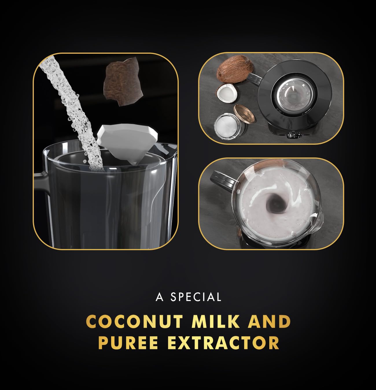 Demonstration of Sujata's special coconut milk and puree extractor showing the extraction process and resulting smooth coconut paste