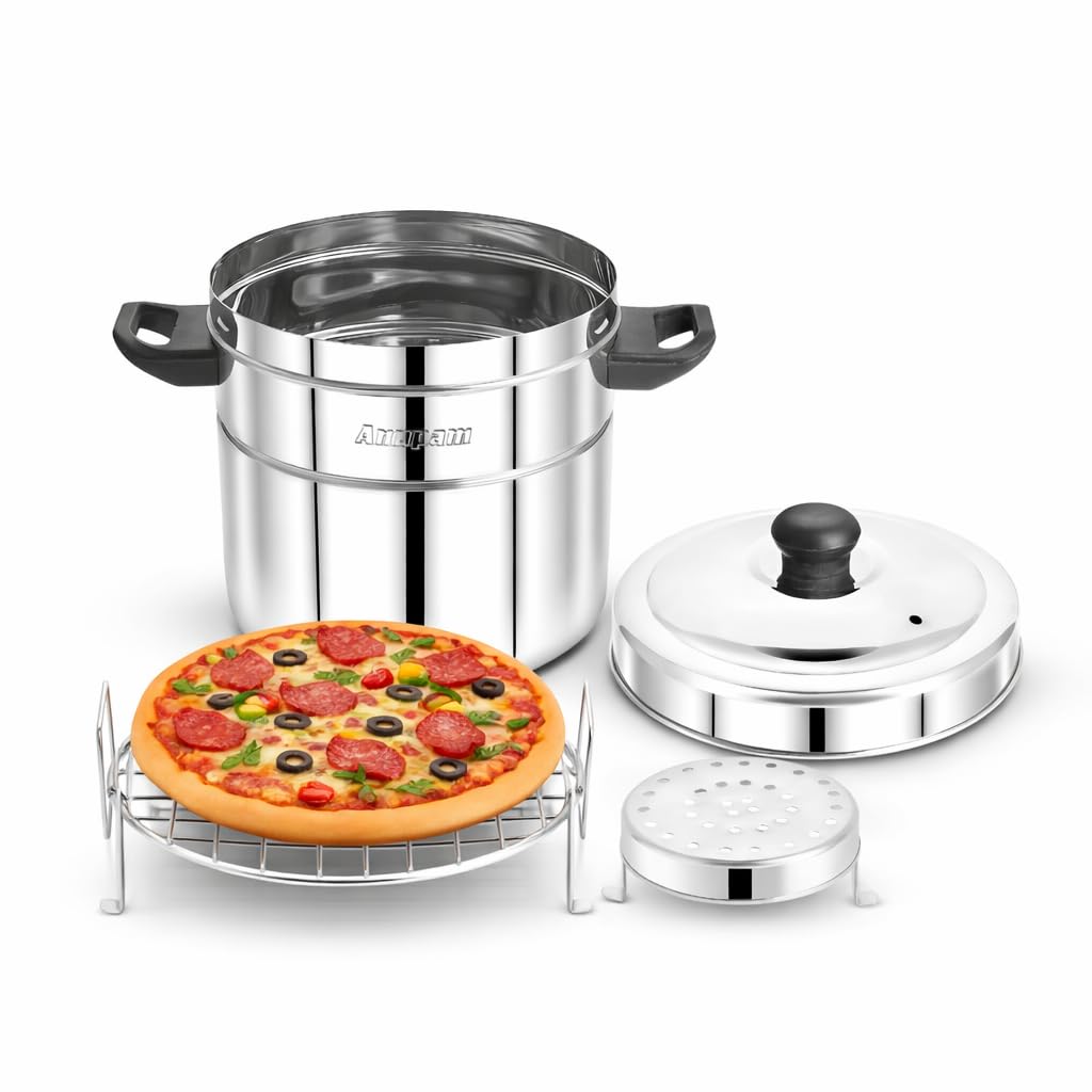 Anupam stainless steel gas tandoor complete set with grill rack steamer plate and glass lid