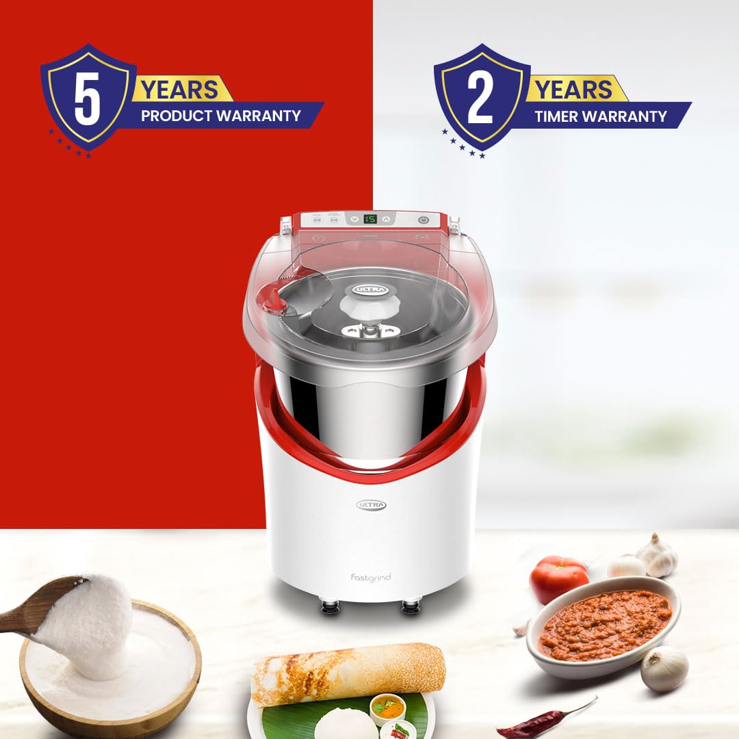 Ultra wet grinder white body with red rim and control buttons