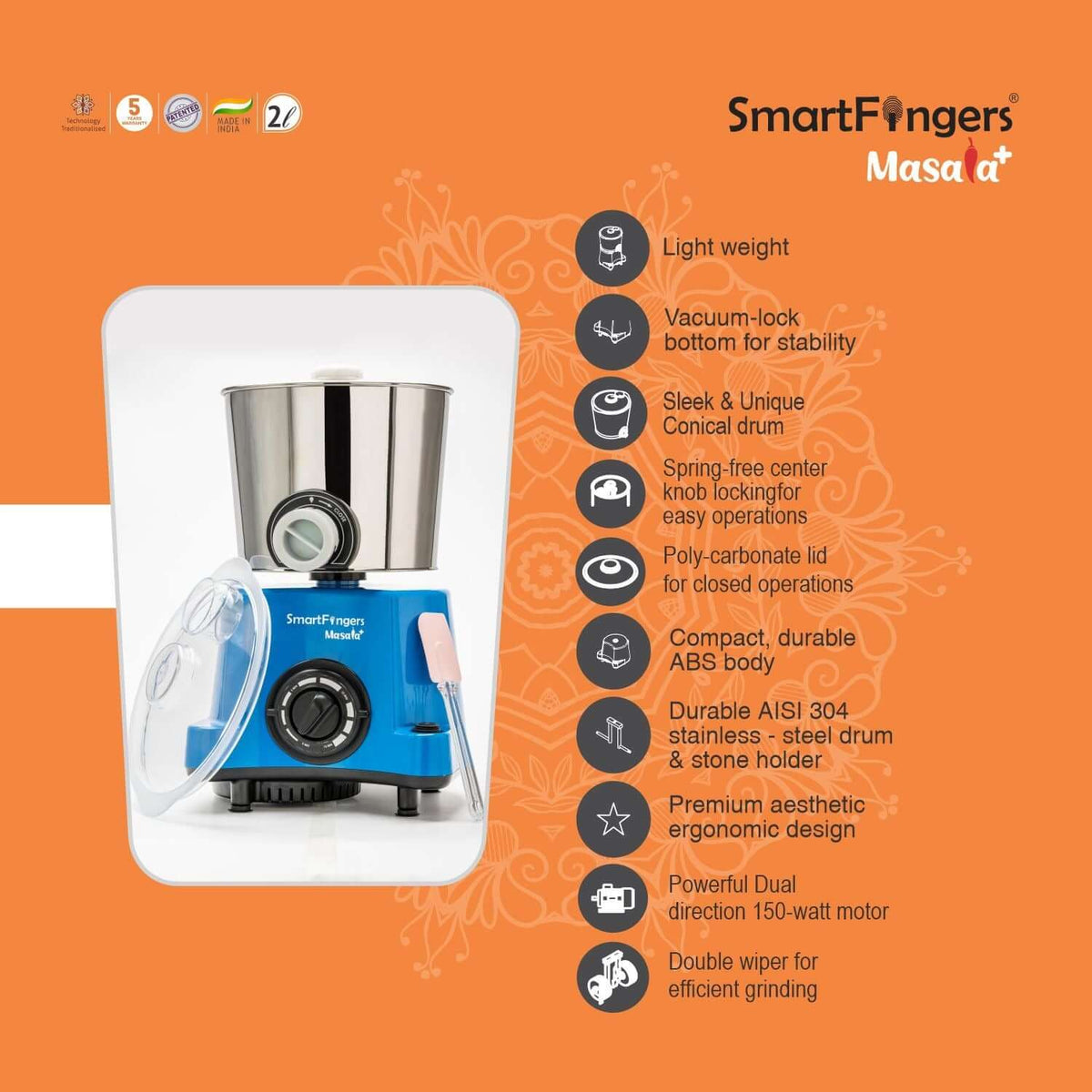 Easy-to-use timer for perfect masala grinding