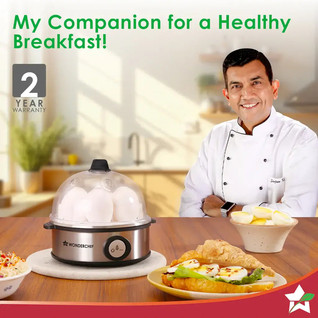 Stainless steel egg boiler with measuring cup and piercing pin included