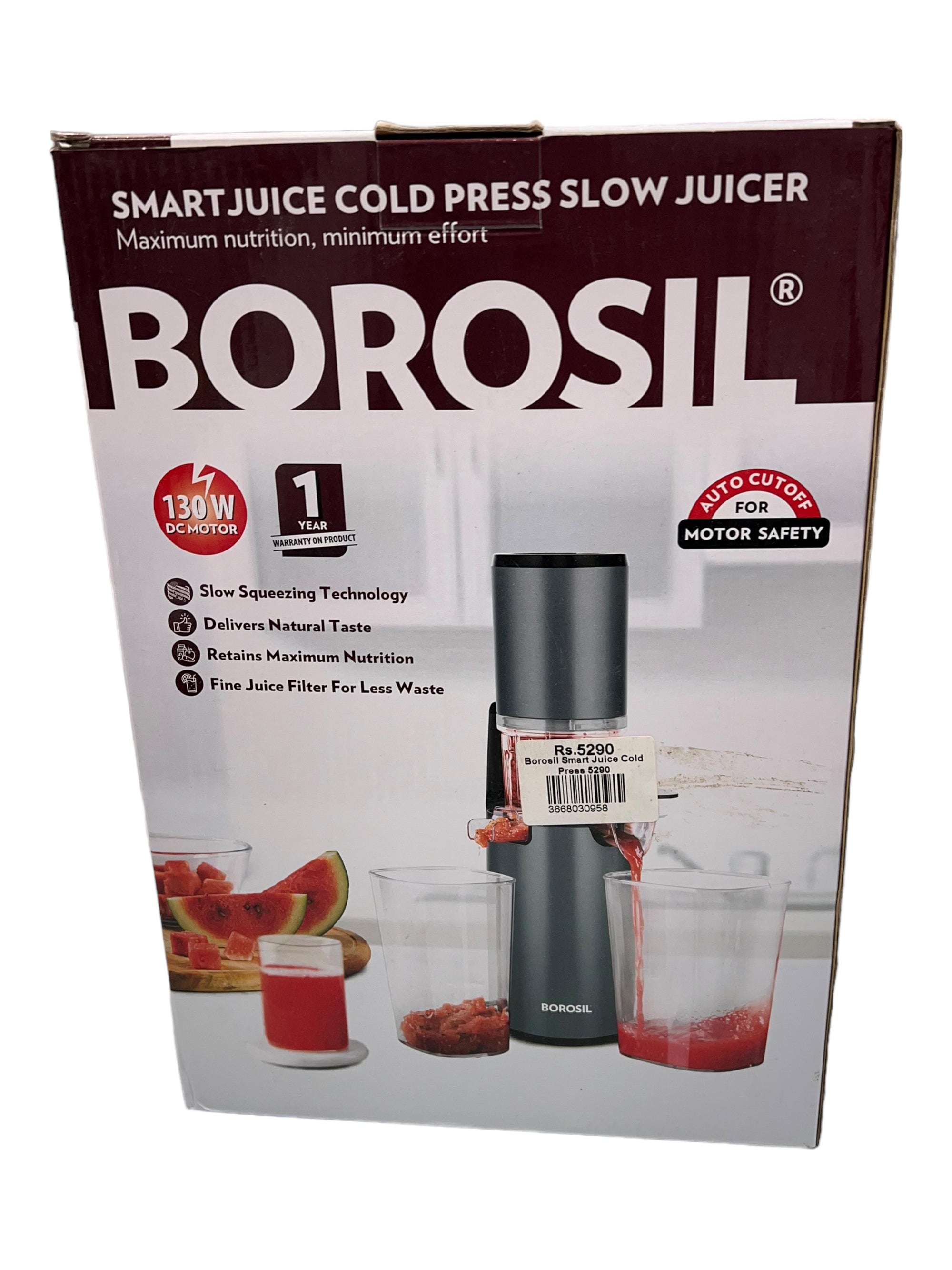Borosil Smart Juice Cold Press Slow Juicer - 130W DC Motor, 1 Year Warranty