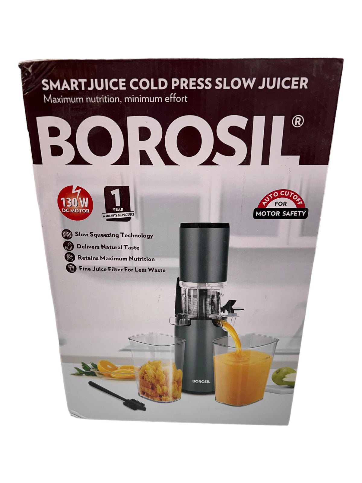 Borosil Smart Juice Cold Press Slow Juicer - 130W DC Motor, 1 Year Warranty