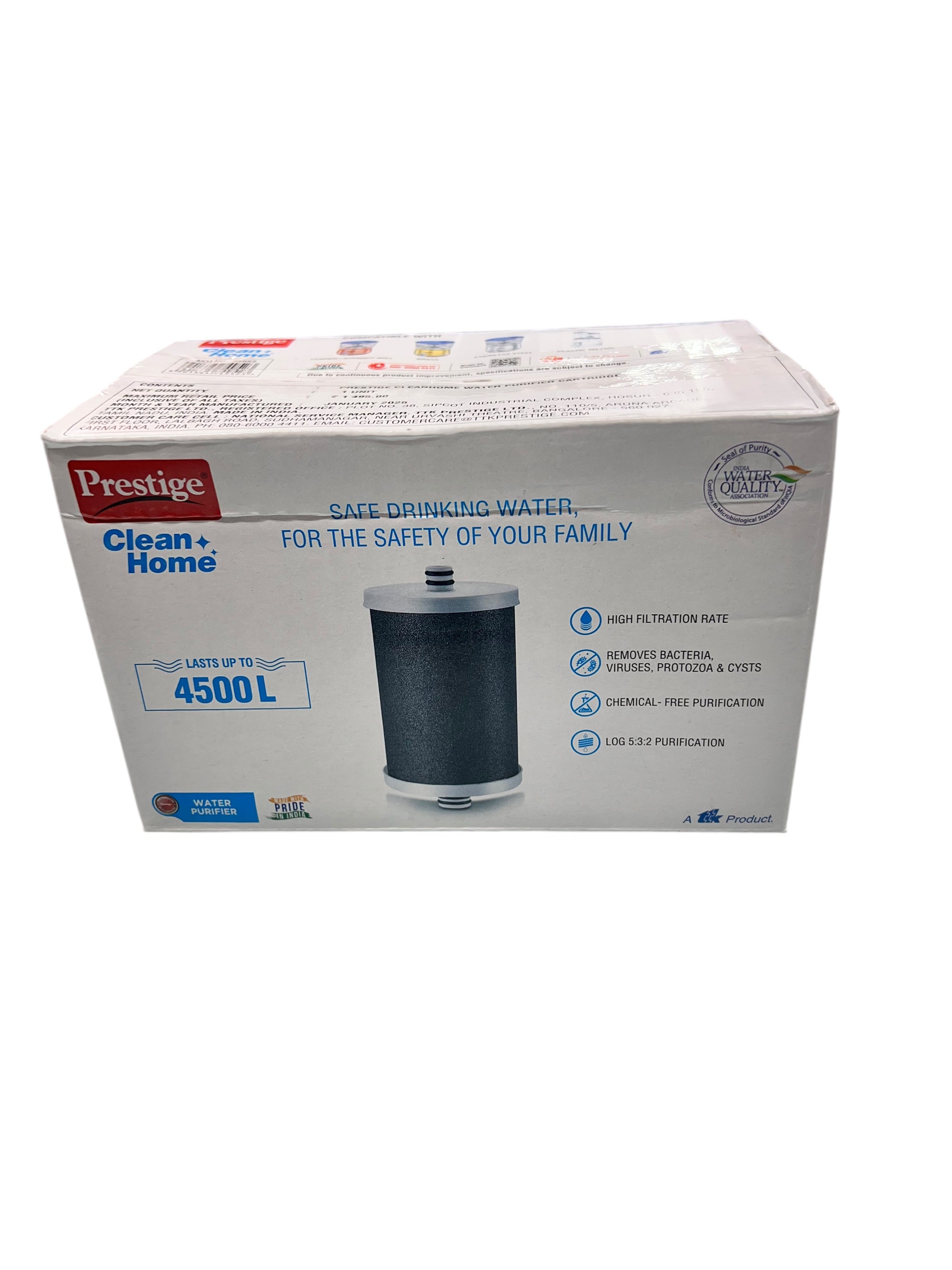 Prestige Water Purifier Cartridge 4500 Liters purification capacity with air vent tube