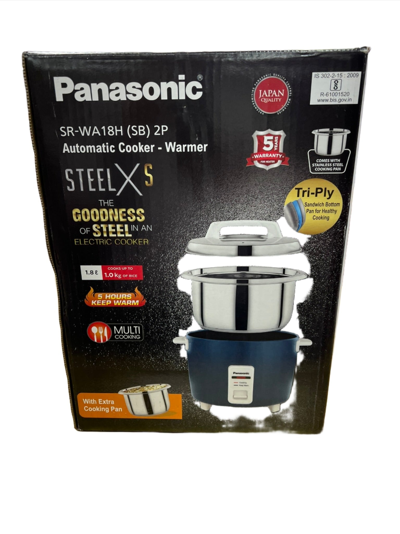 Panasonic SR-WA18H(SB) 2P Automatic Cooker-Warmer front view