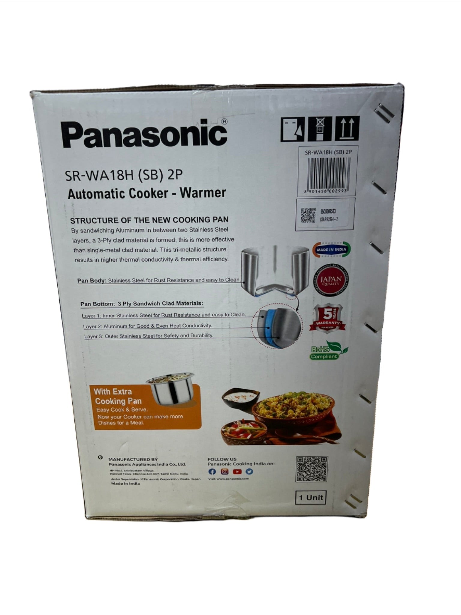 Panasonic SR-WA18H(SB) 2P Automatic Cooker-Warmer side view with details