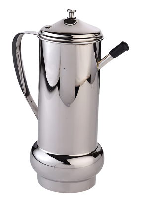 Stainless steel oil can on a white background