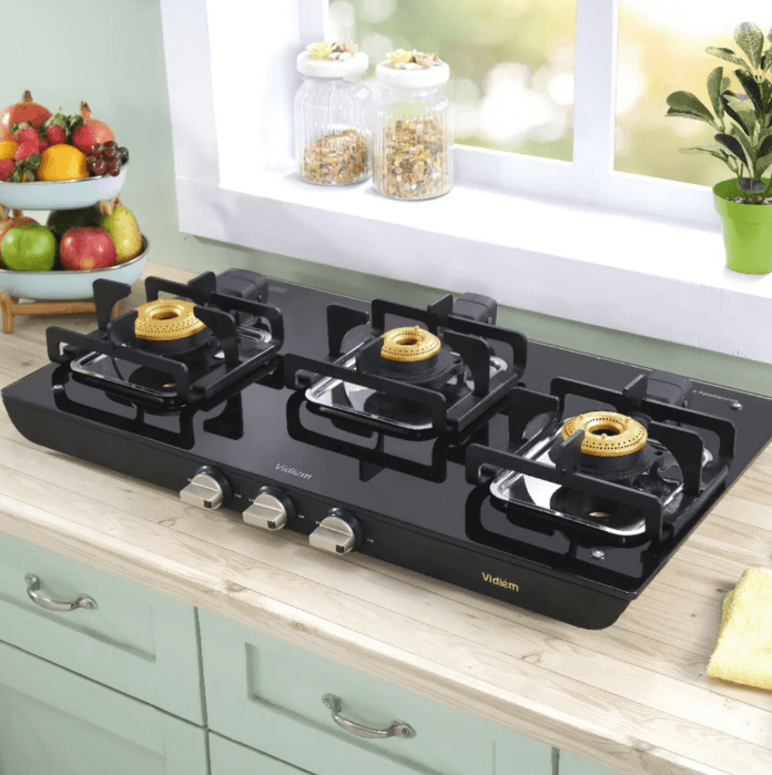 Premium 3 burner gas stove with removable burner assembly and cast iron pan supports