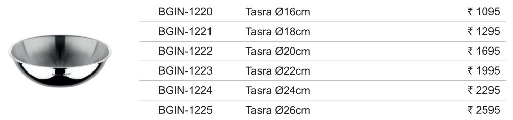 Bergner Argent TriPly Stainless Steel Tasra without Lid - Induction Bottom (Pack of 6pcs)