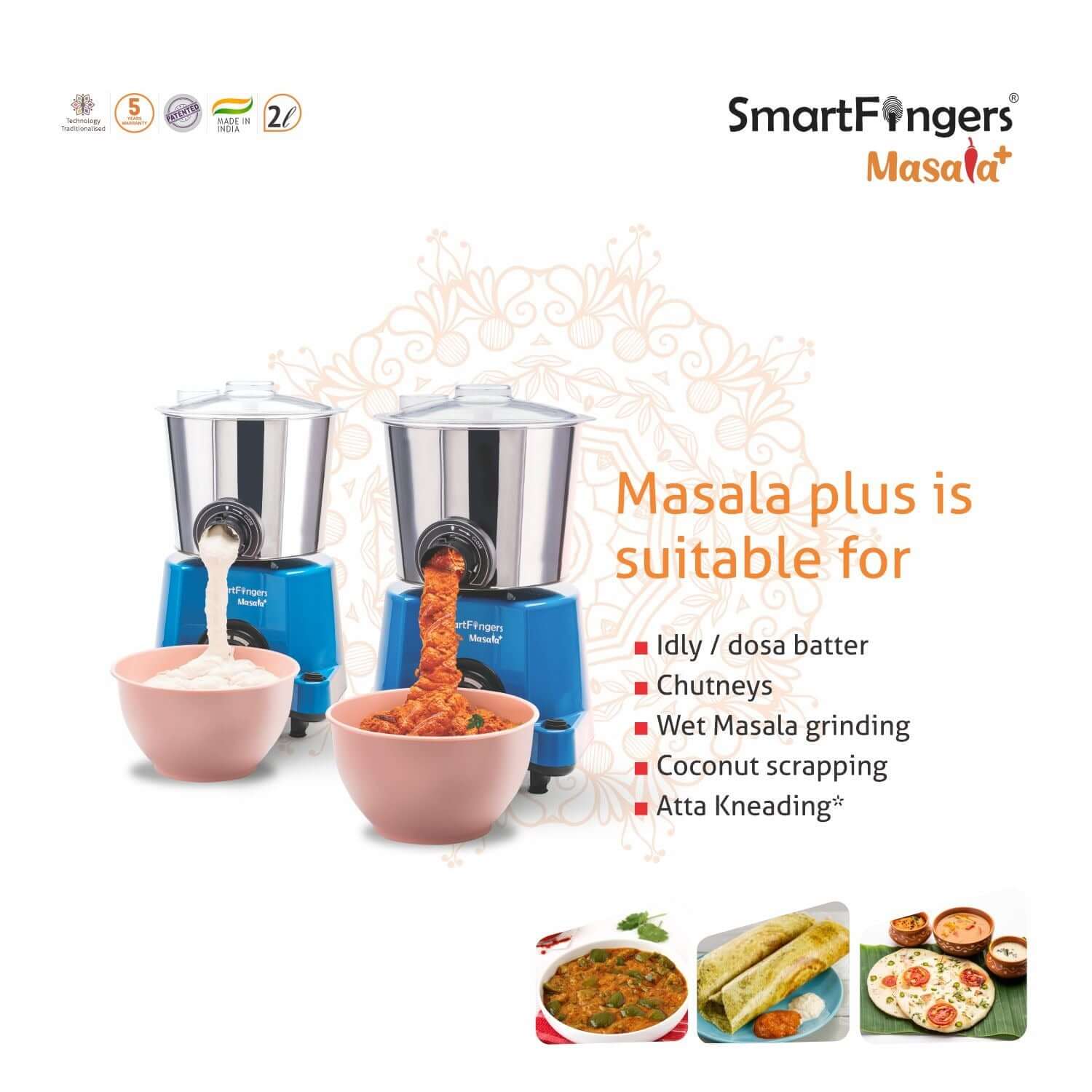 SmartFingers Masala Plus Wet Grinder with batter dispenser