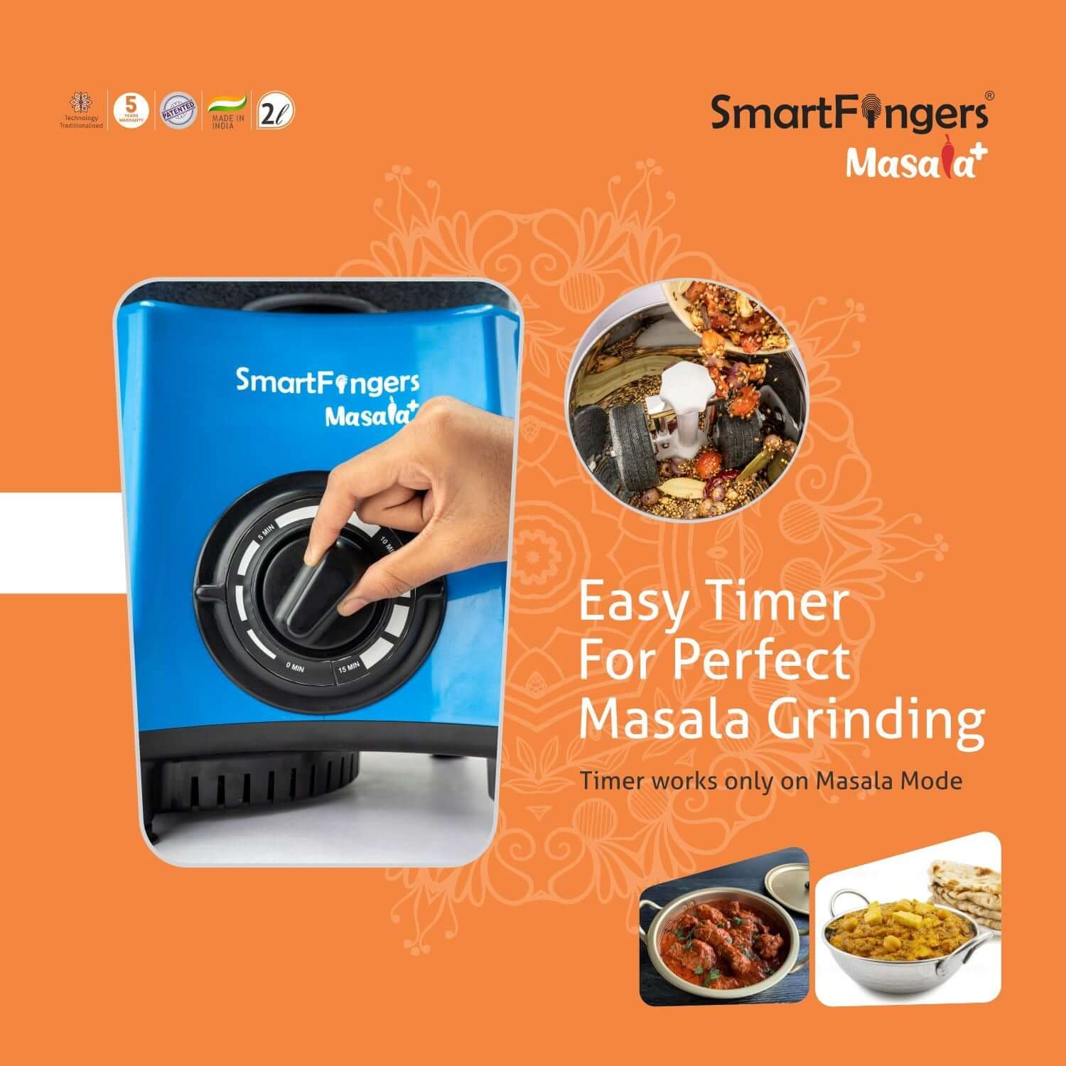 Stainless steel coconut scraper with SmartFingers Wet Grinder