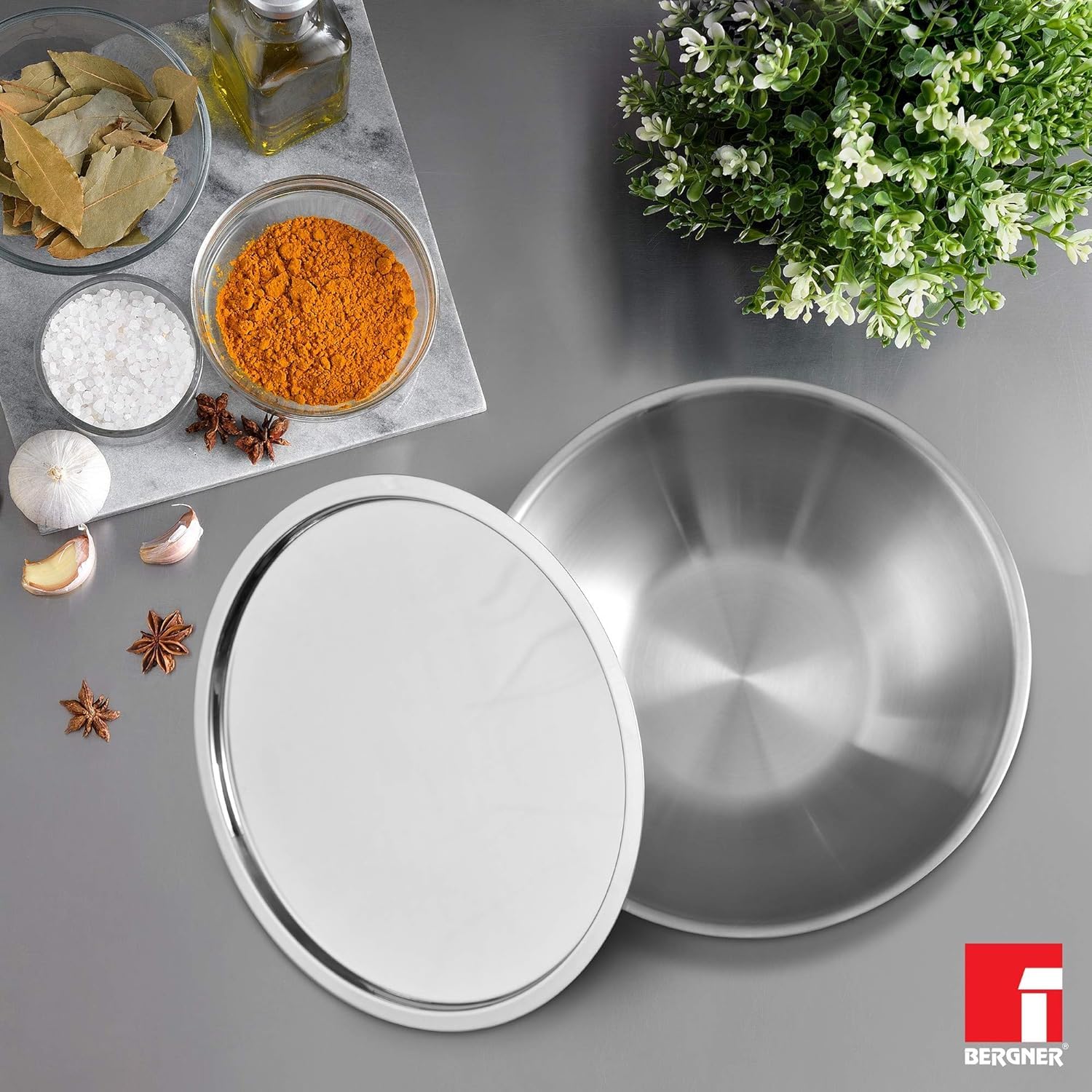 Professional grade stainless steel cookware with induction bottom and gas compatibility
