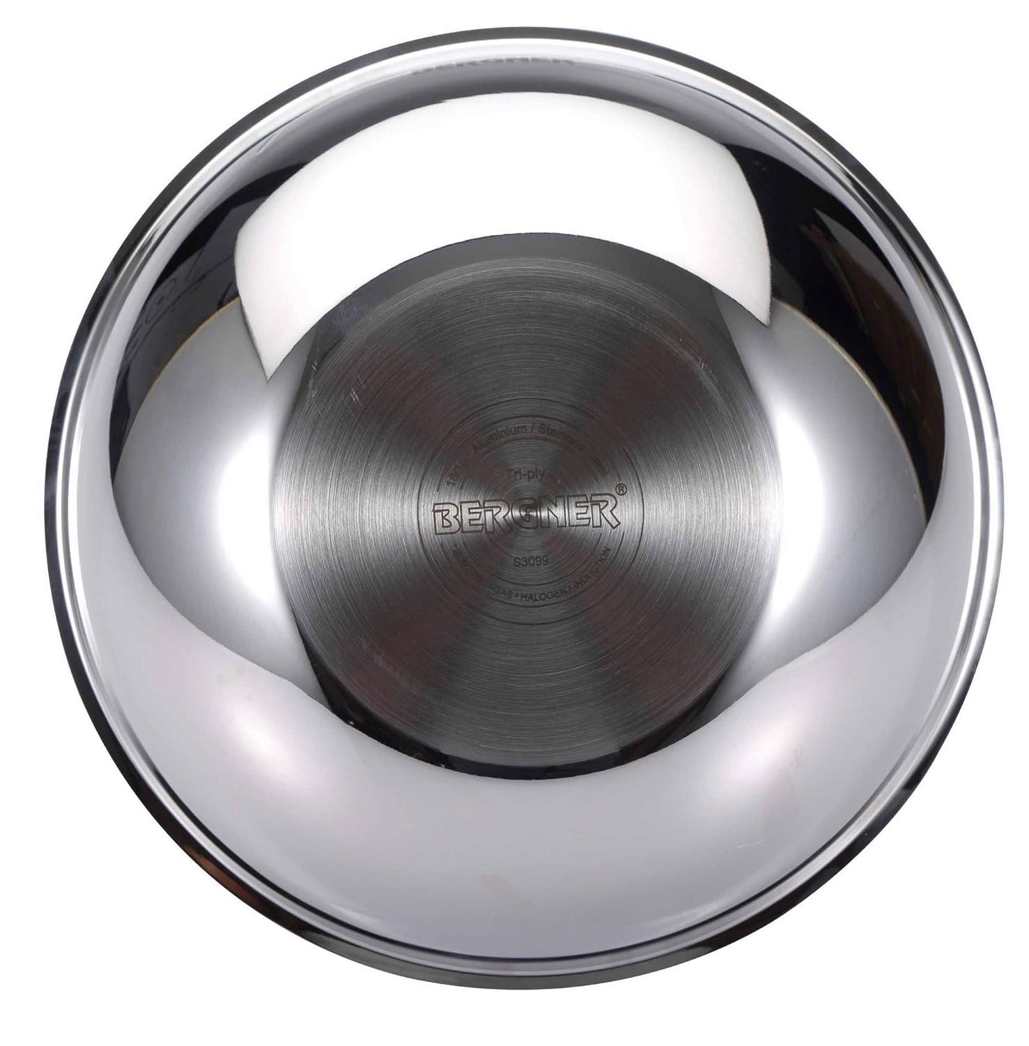 BERGNER Argent TriPly Stainless Steel Tasra with Lid - Induction & Gas Compatible Food Safe Cookware