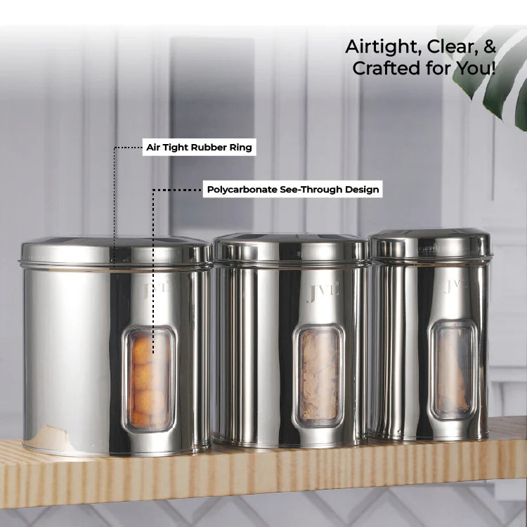 JVL Trendy Window Canister – Stainless Steel Airtight Storage Jar