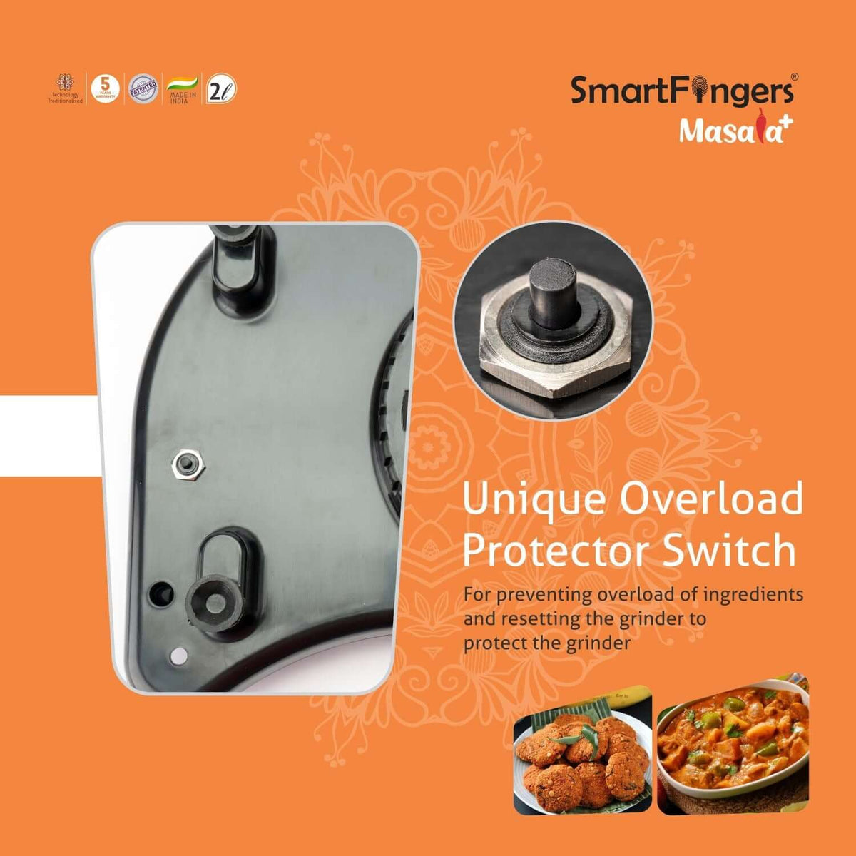 SmartFingers Masala Plus 2L Wet Grinder with Batter Dispenser with atta kneader & coconut scrapper