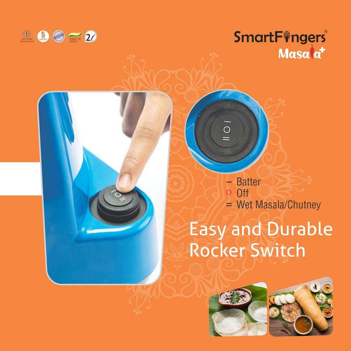 SmartFingers Masala Plus 2L Wet Grinder with Batter Dispenser with atta kneader & coconut scrapper
