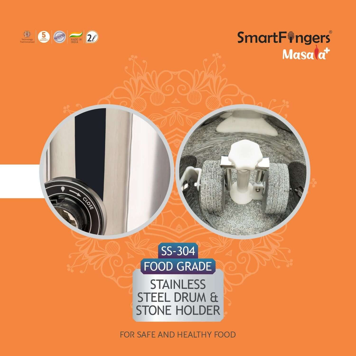 SmartFingers Masala Plus 2L Wet Grinder with Batter Dispenser with atta kneader & coconut scrapper