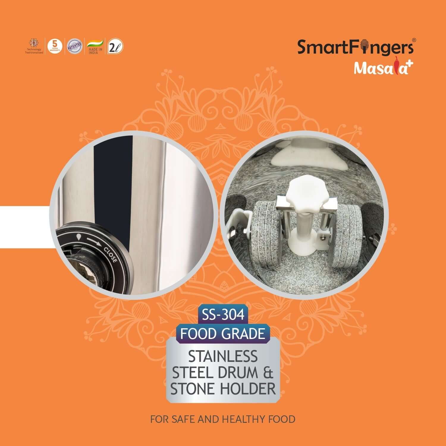 SmartFingers Masala Plus 2L Wet Grinder with Batter Dispenser with atta kneader & coconut scrapper