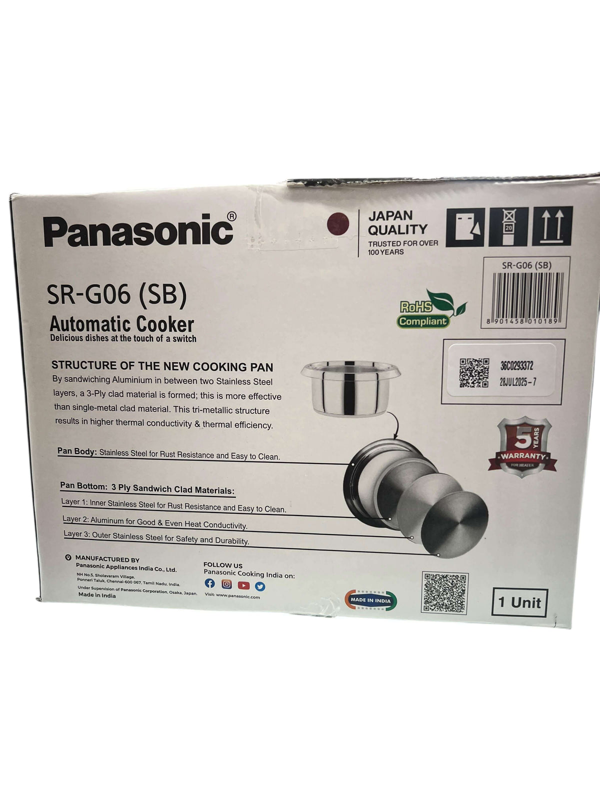 Japanese quality Panasonic automatic rice cooker with stainless steel lid