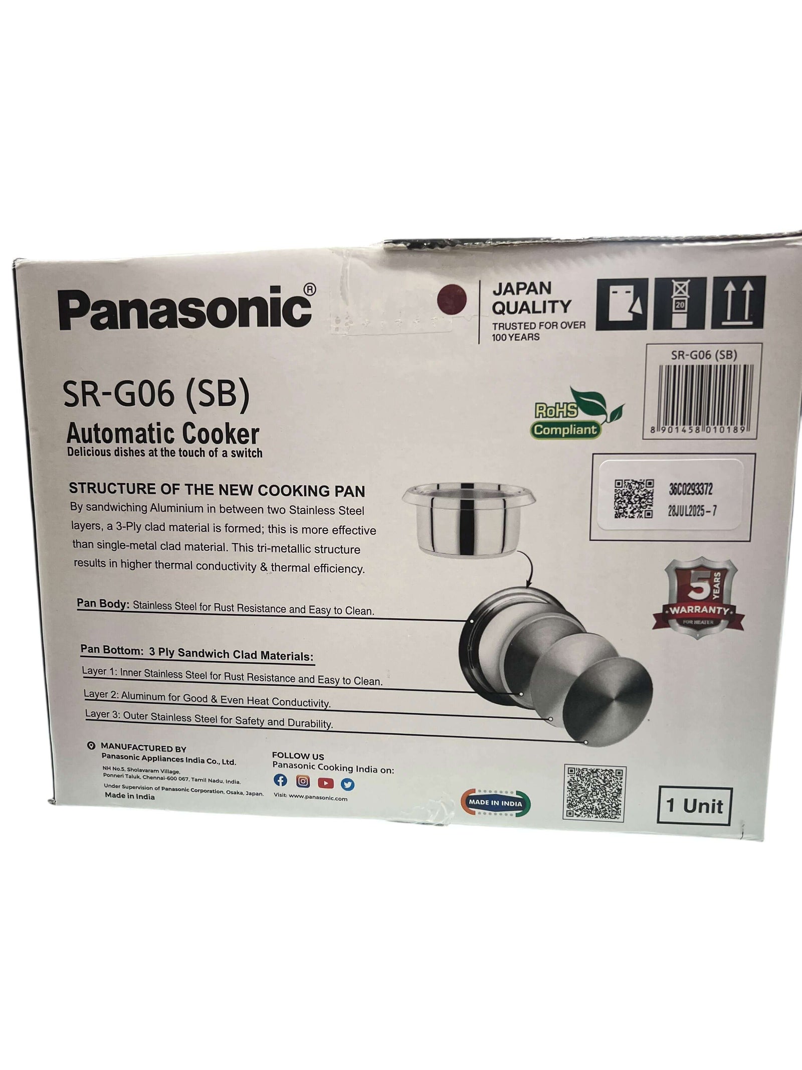 Japanese quality Panasonic automatic rice cooker with stainless steel lid